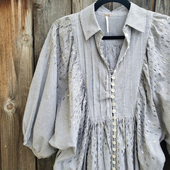 Free People Dresses & Skirts - Free People Striped Sequin Button Front Dress